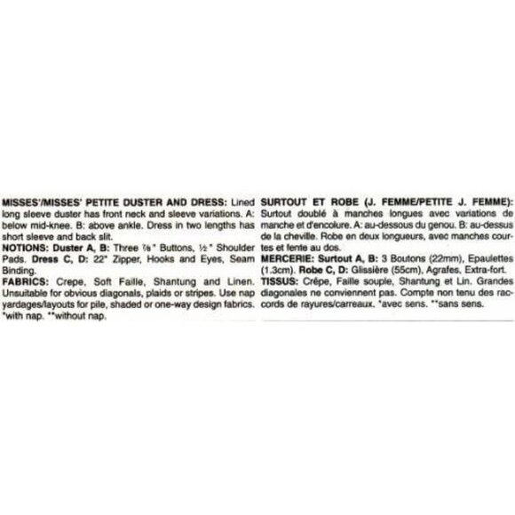 Butterick Sewing Pattern 4682  Misses Duster Dress Size 8-14 - Picture 2 of 3